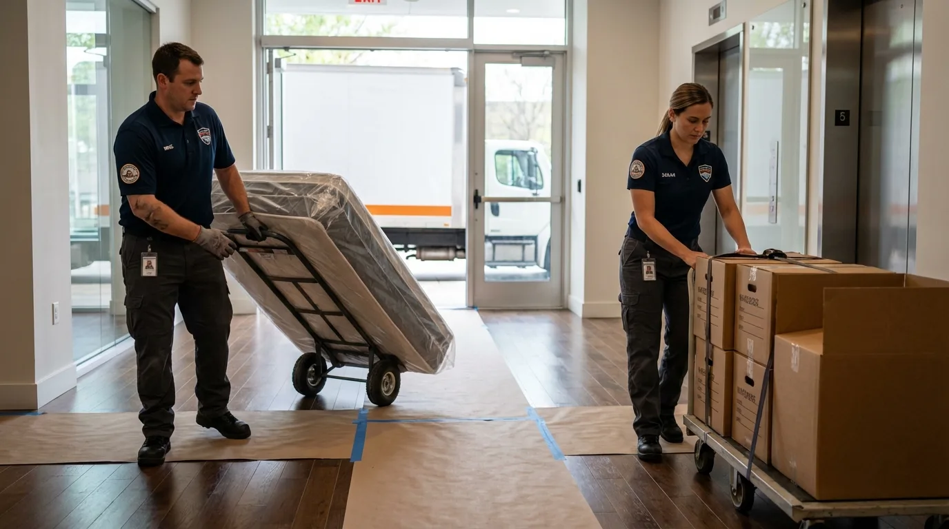 Professional apartment movers loading elevator in Diamondhead, MS